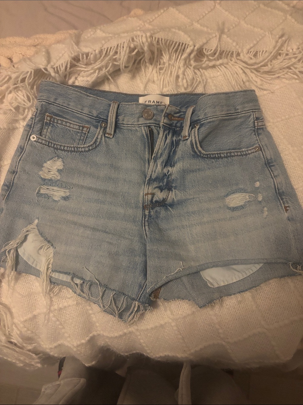 Frame Denim Light Blue Distressed Cutoff Jean Shorts